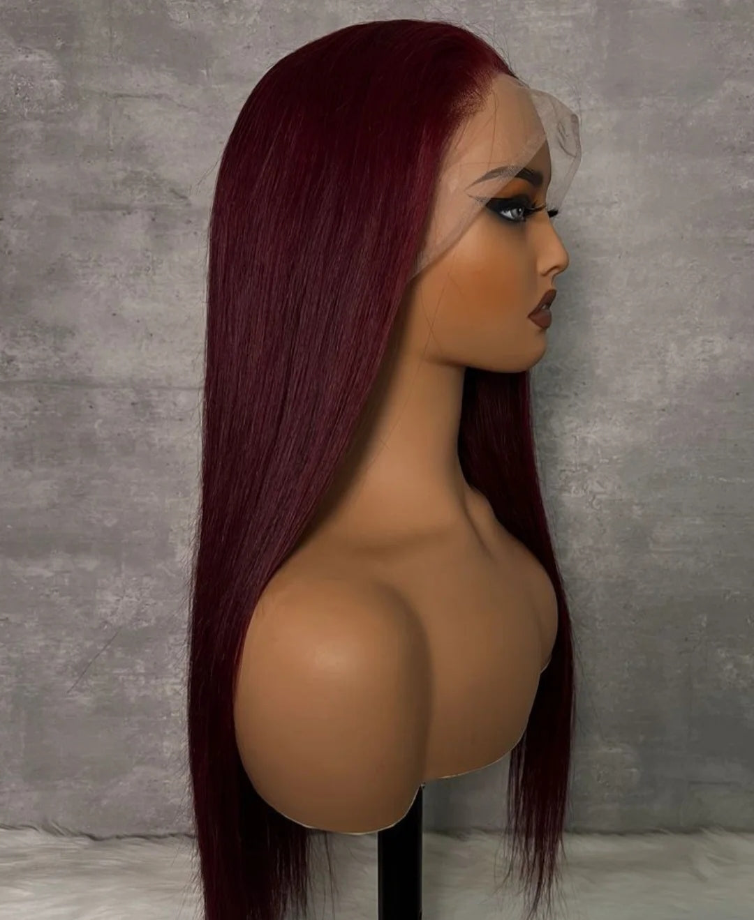 long straight burgundy frontal wig