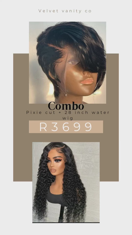 28 inch water wig & pixie cut