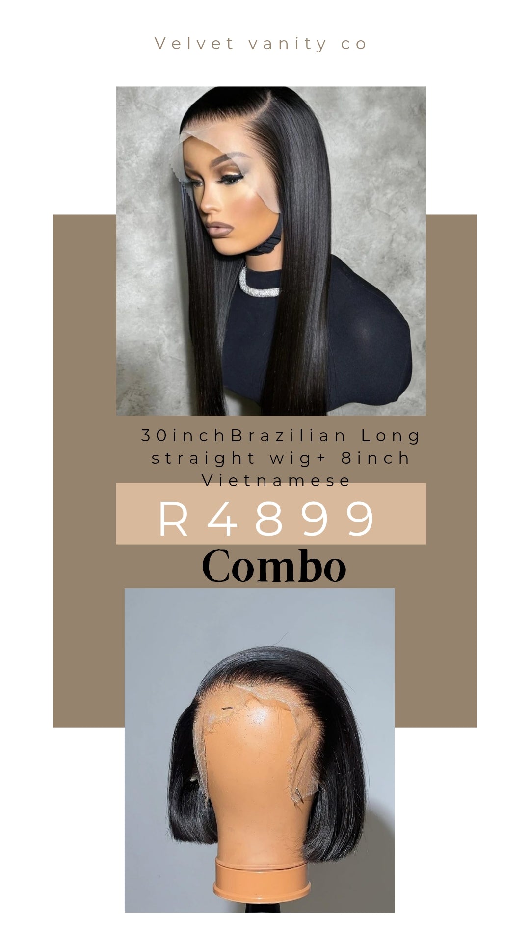 30 inch brazilian straight wig & 8 inch vietnamese frontal combo